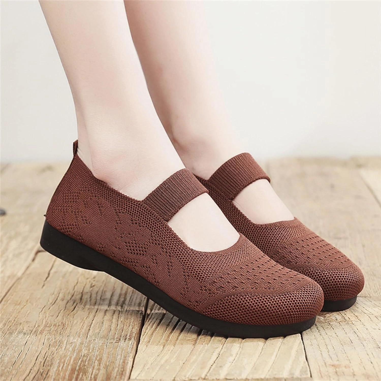 Women Mary Jane Flat Shoes Slip on Washable Knit Casual Flat𝐬 Wide Toe Box Comofortable Ballet Flat with Adjustable Straps Best Sneakers For Running On Pavement