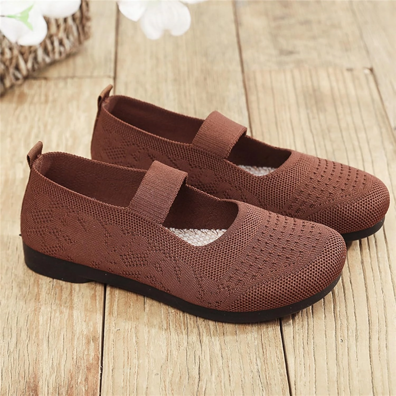 Sneakers Pelicula Women Mary Jane Flat Shoes Slip on Washable Knit Casual Flat𝐬 Wide Toe Box Comofortable Ballet Flat with Adjustable Straps