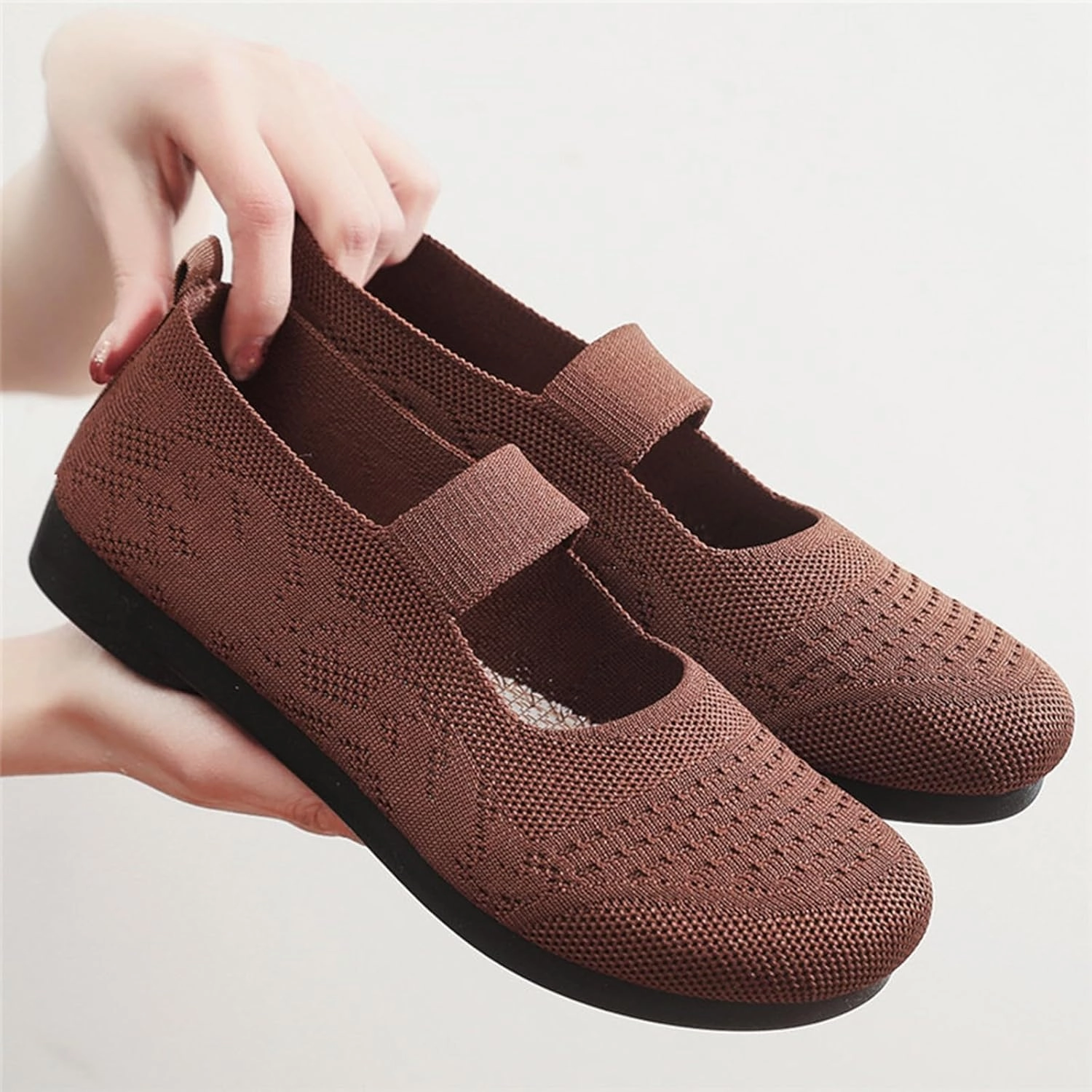 Sneakers For Cheap Women Mary Jane Flat Shoes Slip on Washable Knit Casual Flat𝐬 Wide Toe Box Comofortable Ballet Flat with Adjustable Straps