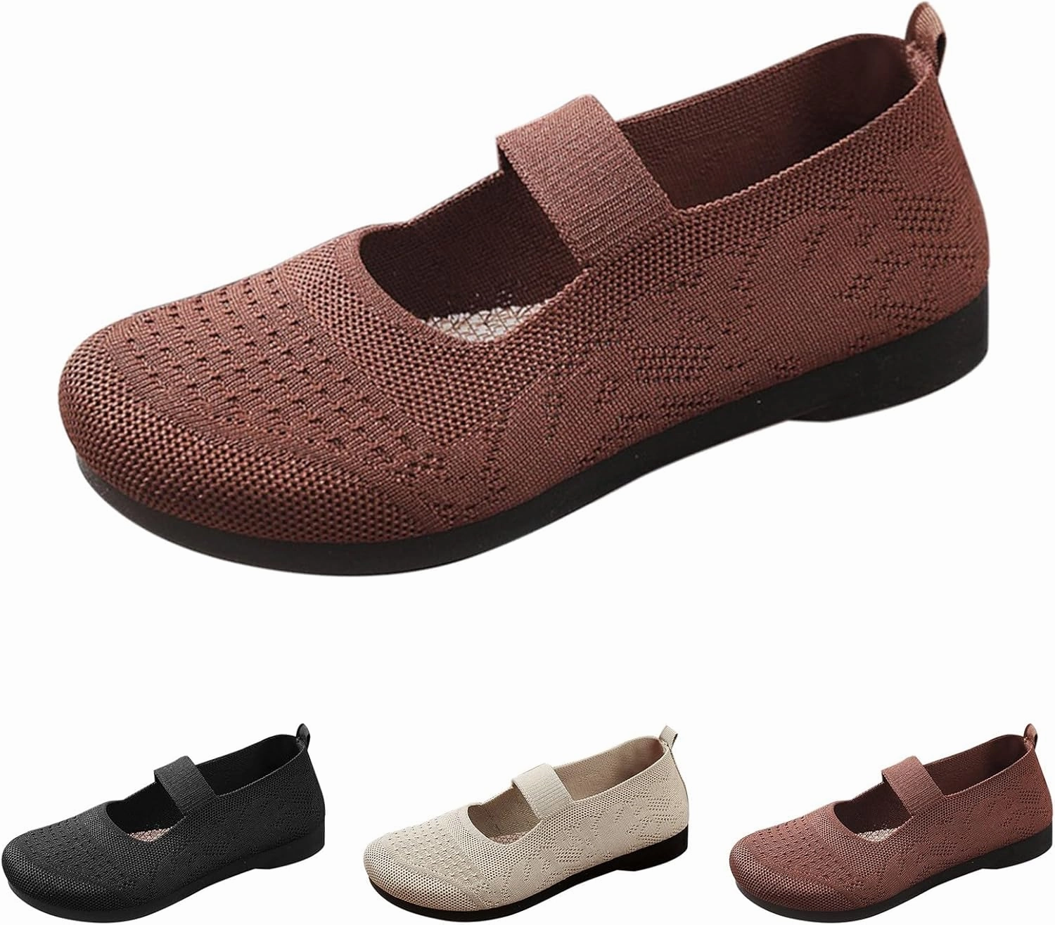 Hawk Sneakers Women Mary Jane Flat Shoes Slip on Washable Knit Casual Flat𝐬 Wide Toe Box Comofortable Ballet Flat with Adjustable Straps