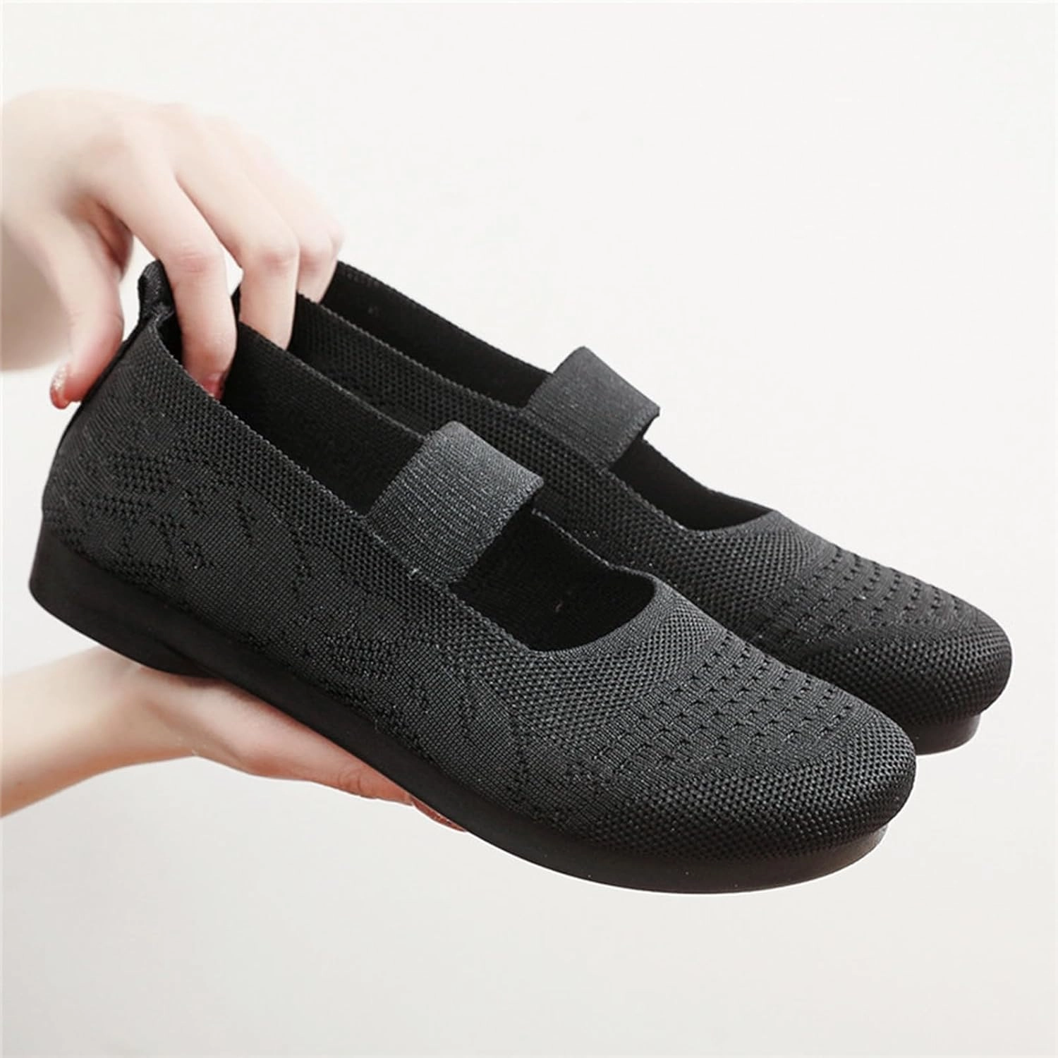 Women Mary Jane Flat Shoes Wide Toe Box Comofortable Ballet Flat with Adjustable Straps Slip on Washable Knit Casual Flats Autrey Sneakers