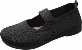 Women Mary Jane Flat Shoes Wide Toe Box Comofortable Ballet Flat with Adjustable Straps Slip on Washable Knit Casual Flats Sneakers Size 18