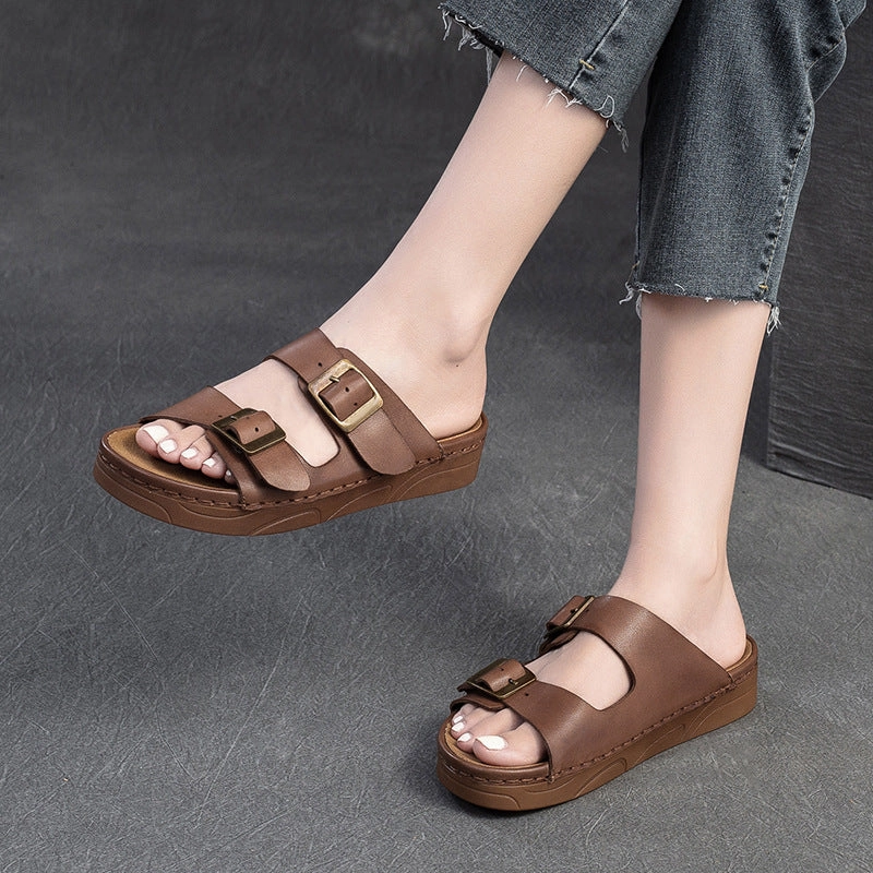 Barbados Address Women Retro Leather Summer Casual Slides Sandals