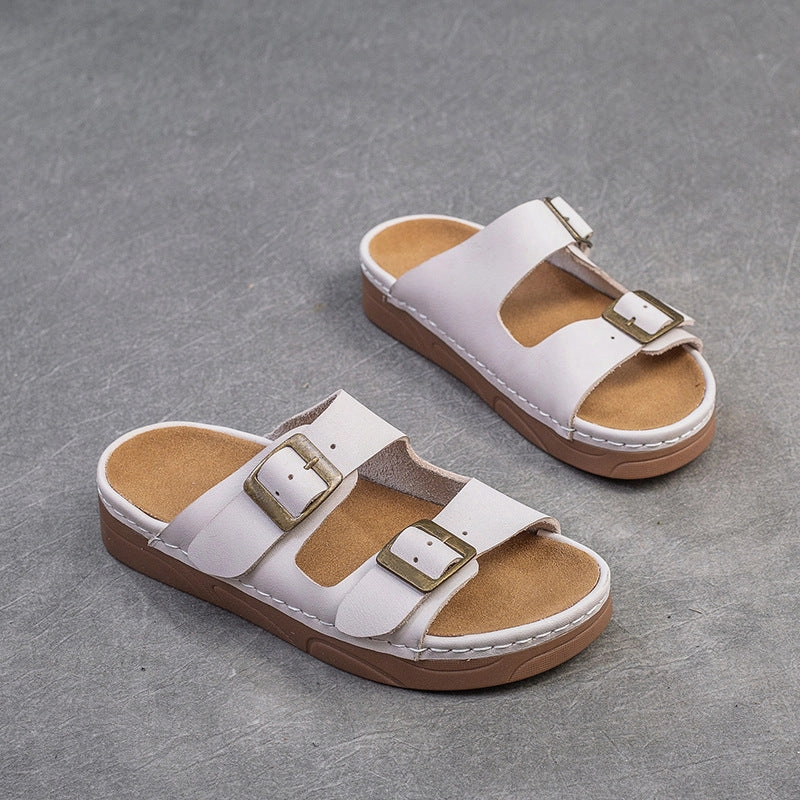 Orthopedic Sandals With Arch Support Women Retro Leather Summer Casual Slides Sandals