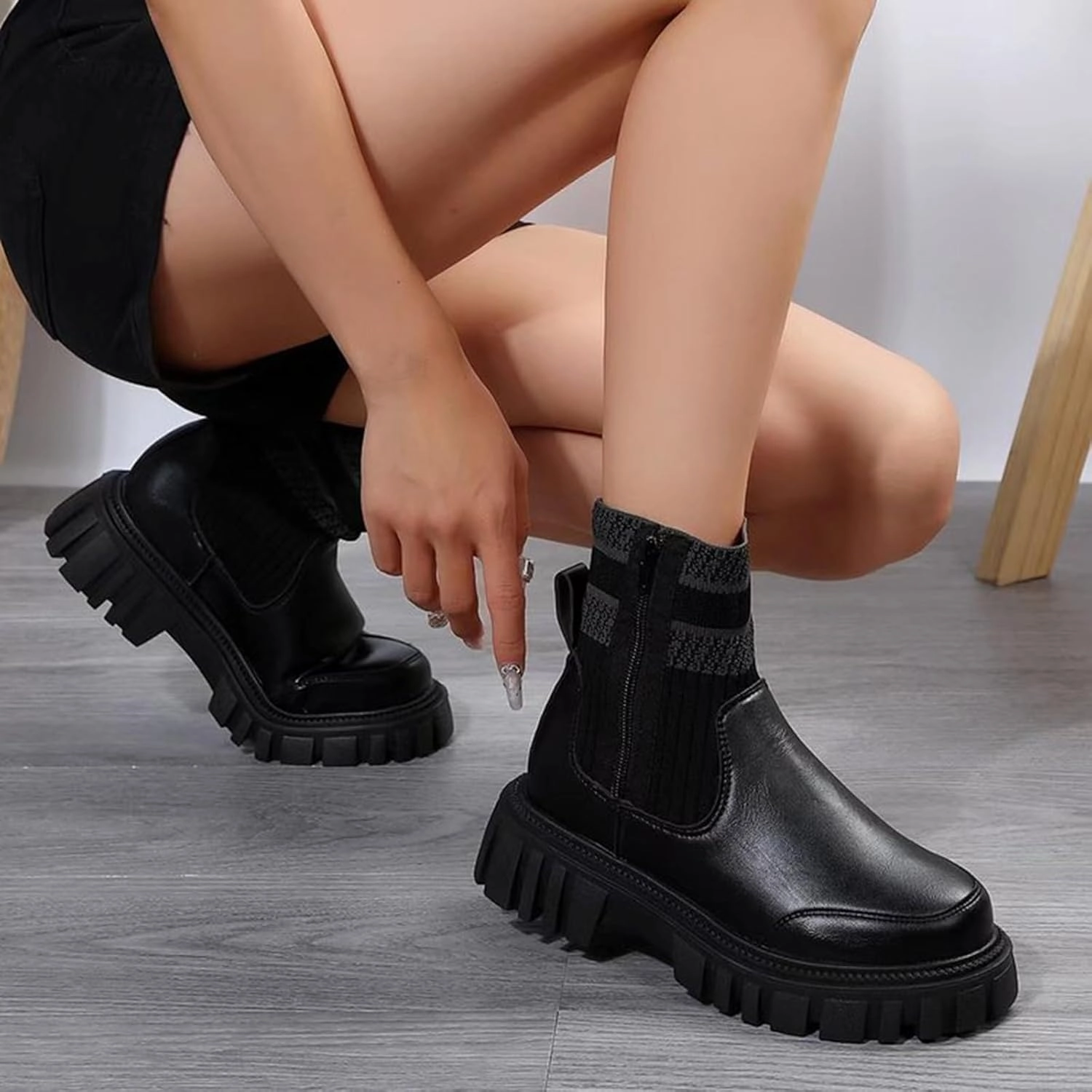 Stiletto Boots Women's Ankle Boots Chunky Heel Boots 2024 Fashion Thick Heel Round Toe Sock Boots Slip on Elastic Casual Short Boots