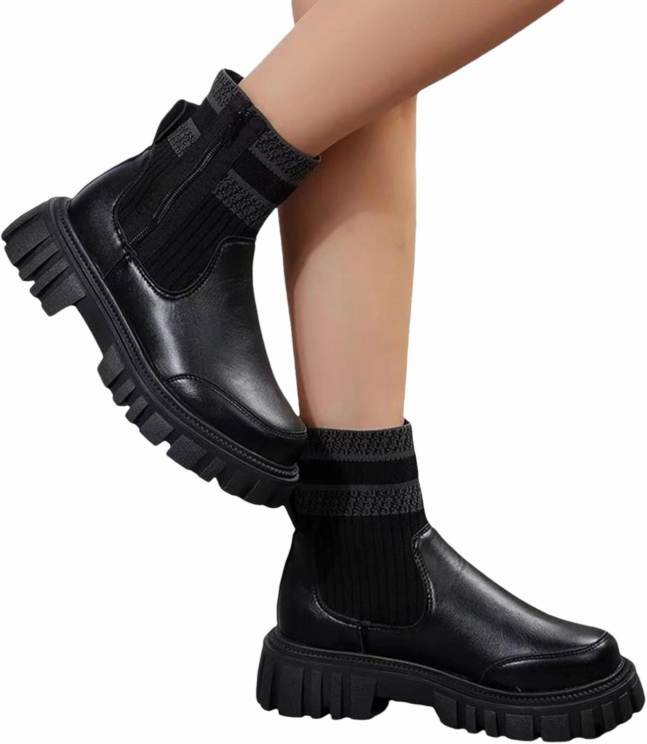 Boots Nyc Women's Ankle Boots Chunky Heel Boots 2024 Fashion Thick Heel Round Toe Sock Boots Slip on Elastic Casual Short Boots