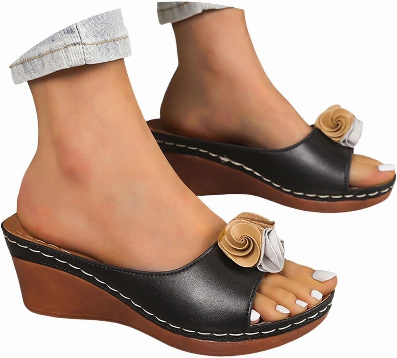 Women's Comfy Orthotic Sandals Elegant Flower Dress Sandal Slipper Platform Comfortable Shoes Walking Work Slippers Open Toe Shoes Casual Boho Slip on Beach Sandals Retrorun Sneakers