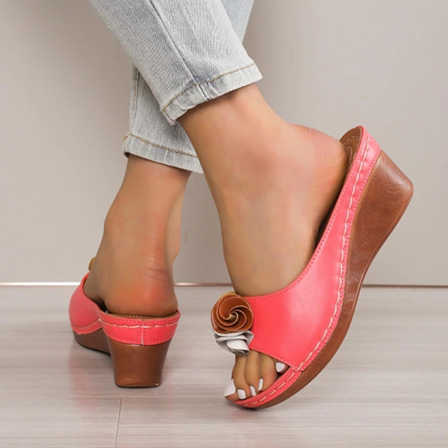 Women's Comfy Orthotic Sandals Elegant Flower Dress Sandal Slipper Platform Comfortable Shoes Walking Work Slippers Open Toe Shoes Casual Boho Slip on Beach Sandals Best Support Sneakers For Walking