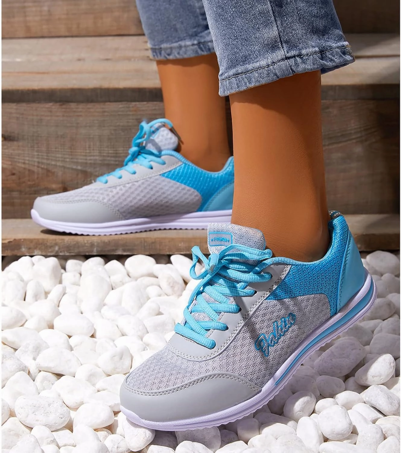 Different Ways To Lace Sneakers Women's Mesh Sneaker Lace Up Casual Sneaker with Arch Support Non Slip Walking Shoes Breathable Lightweight Running Shoes