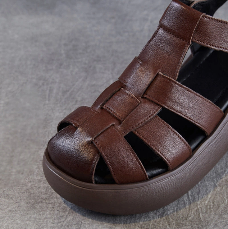 Sandals Size Ebay Women's Retro Plain Leather Casual Platform Sandals