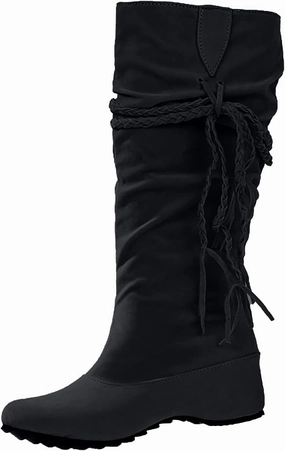 Fuzzy Boots Near Me Women's Snow Boots Knee High Fashion Solid Pointed Toe Strap Tassel Keep Warm Slip on Long Boots Winter Comfortable Non-slip Outdoor Boots Shoes