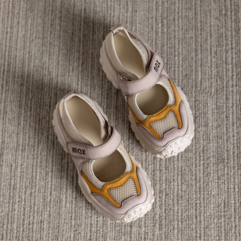 Women's Summer Breathable Mesh Leather Casual Shoes Strappy High Heel Sandals