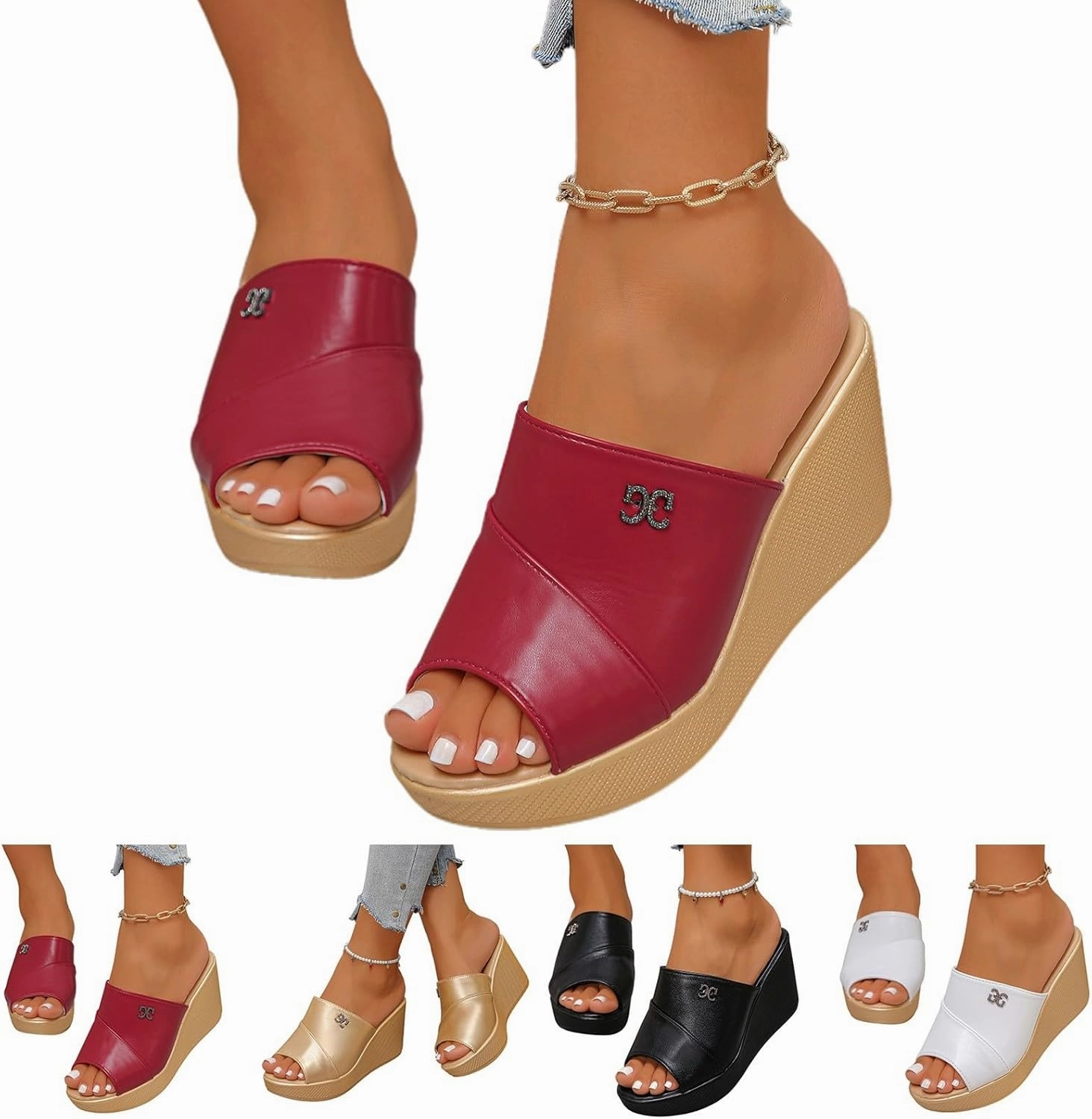 Women's Summer Wedge Slippers Open Toe Casual Sandals Comfortable Beach Walking Shoes Lightweight Platform Design for Travel and Daily Wear Jordans Sneakers