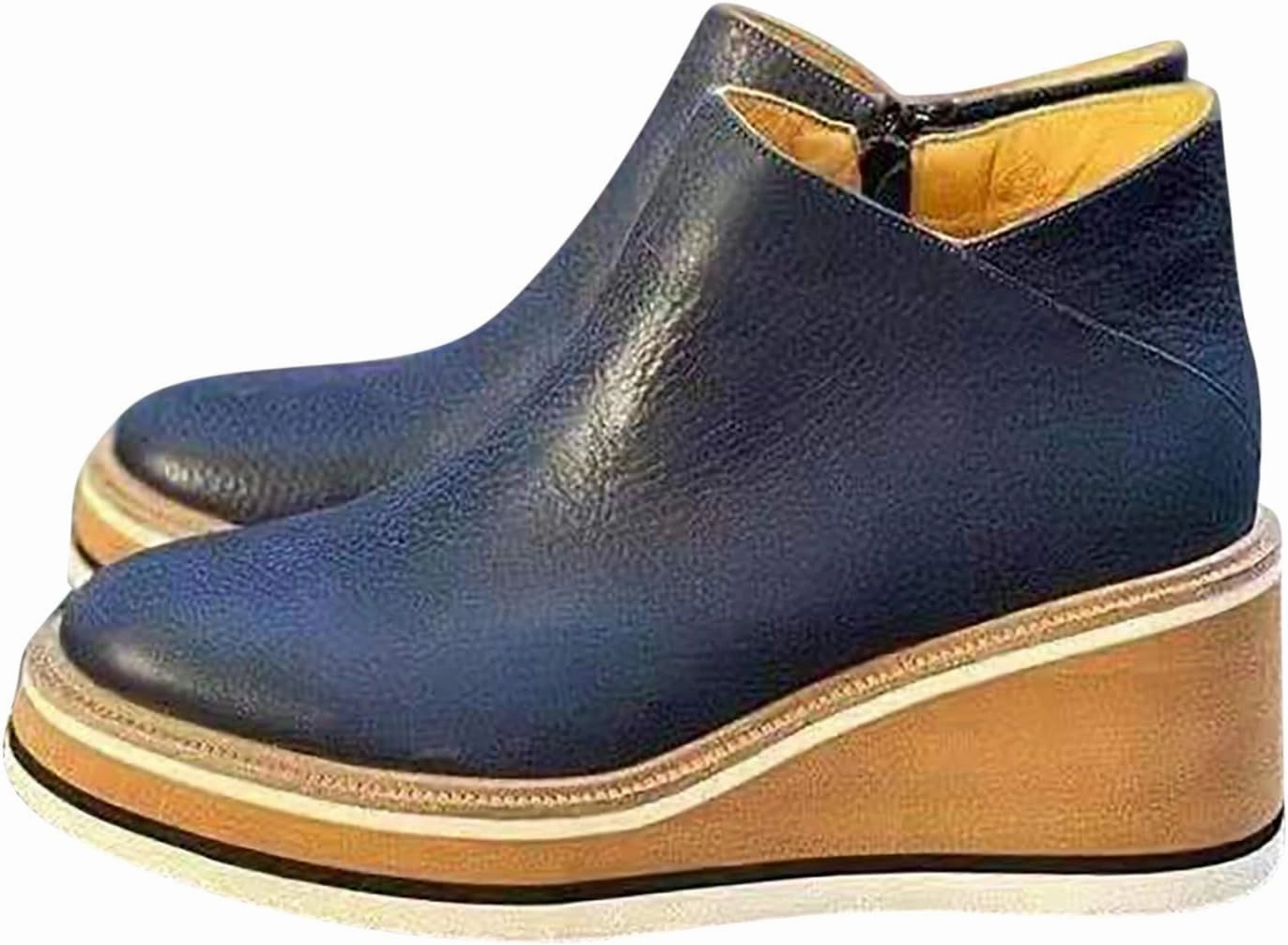 Women's Wedge Ankle Boots Fashion Side Zipper Wedge Leather Booties Basel Ankle Bootie Solid Chelsea Boots All-Match Shoes Platform Heels Boots