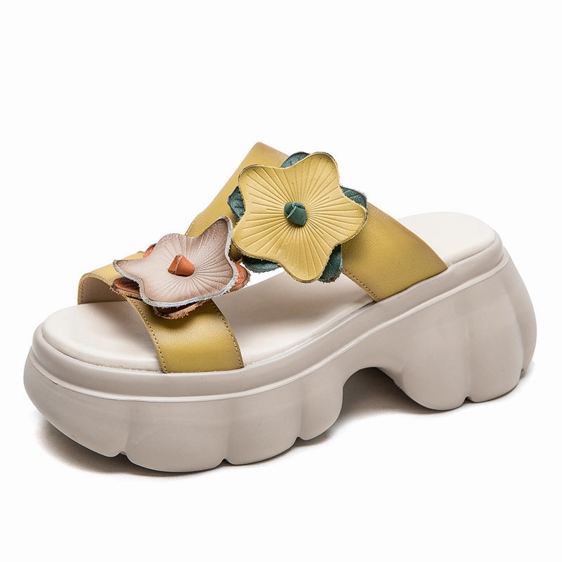 Women Stylish Leather Soft Platform Slides Sandals Oka B Sandals