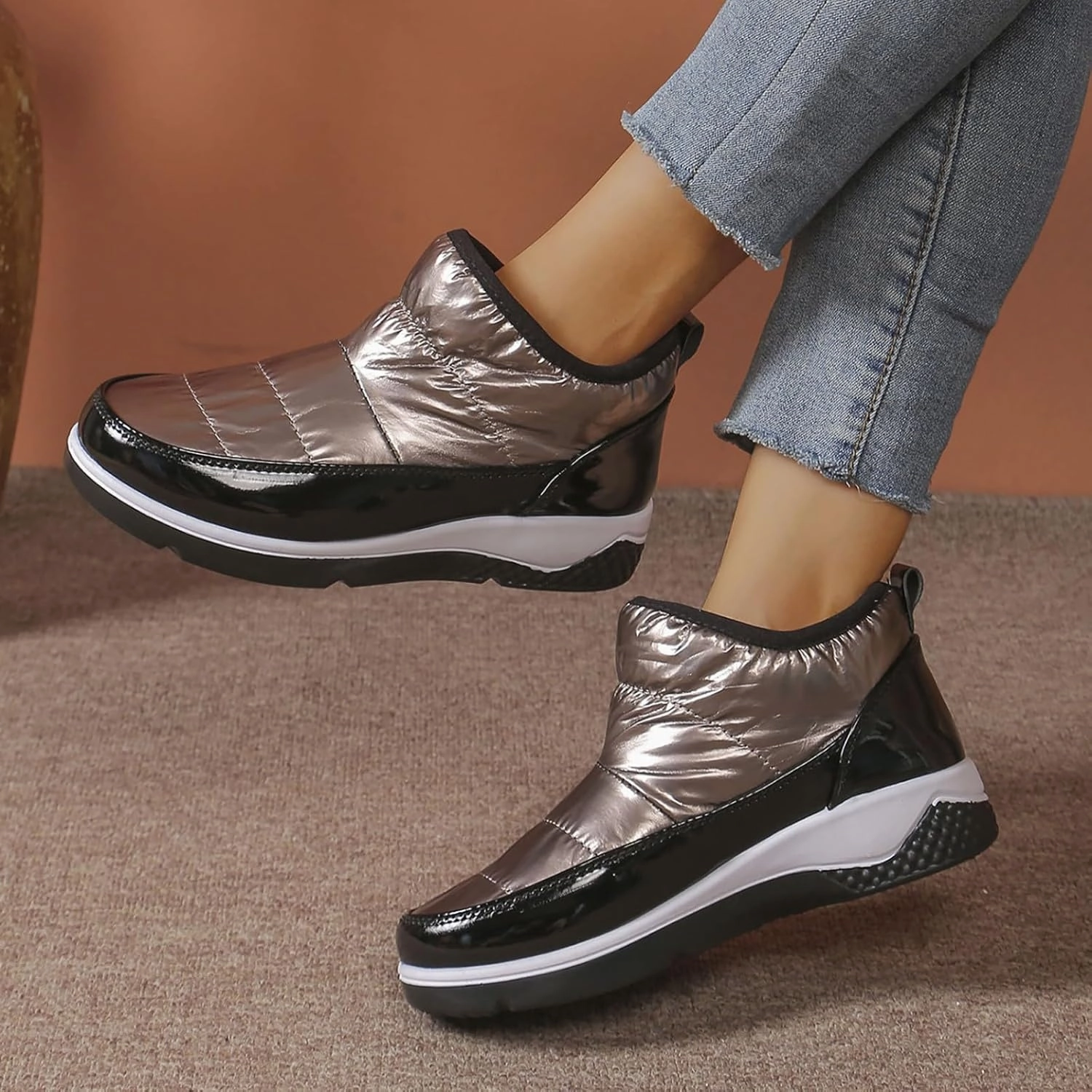 Womens Booties And Ankle Boots Slip On Snow Boots Non Slip Walking Shoes Soft Sole Flat Shoes Winter Boots Rc Boots