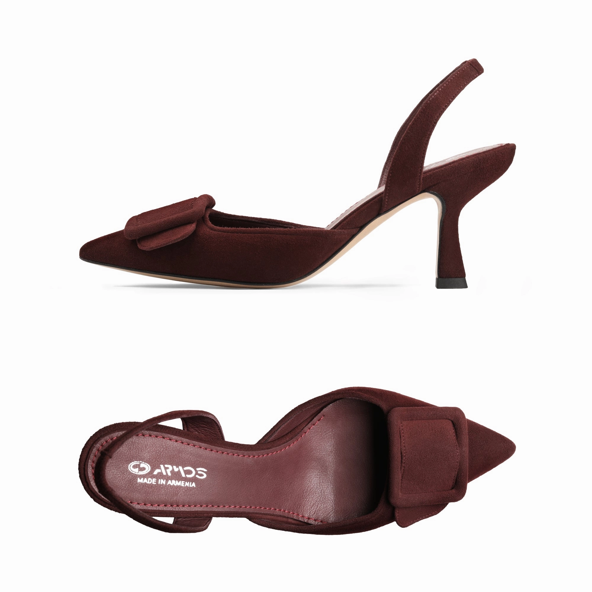 Womens Burgundy Suede Slingback Pump Shoes To Wear With Mermaid Dress