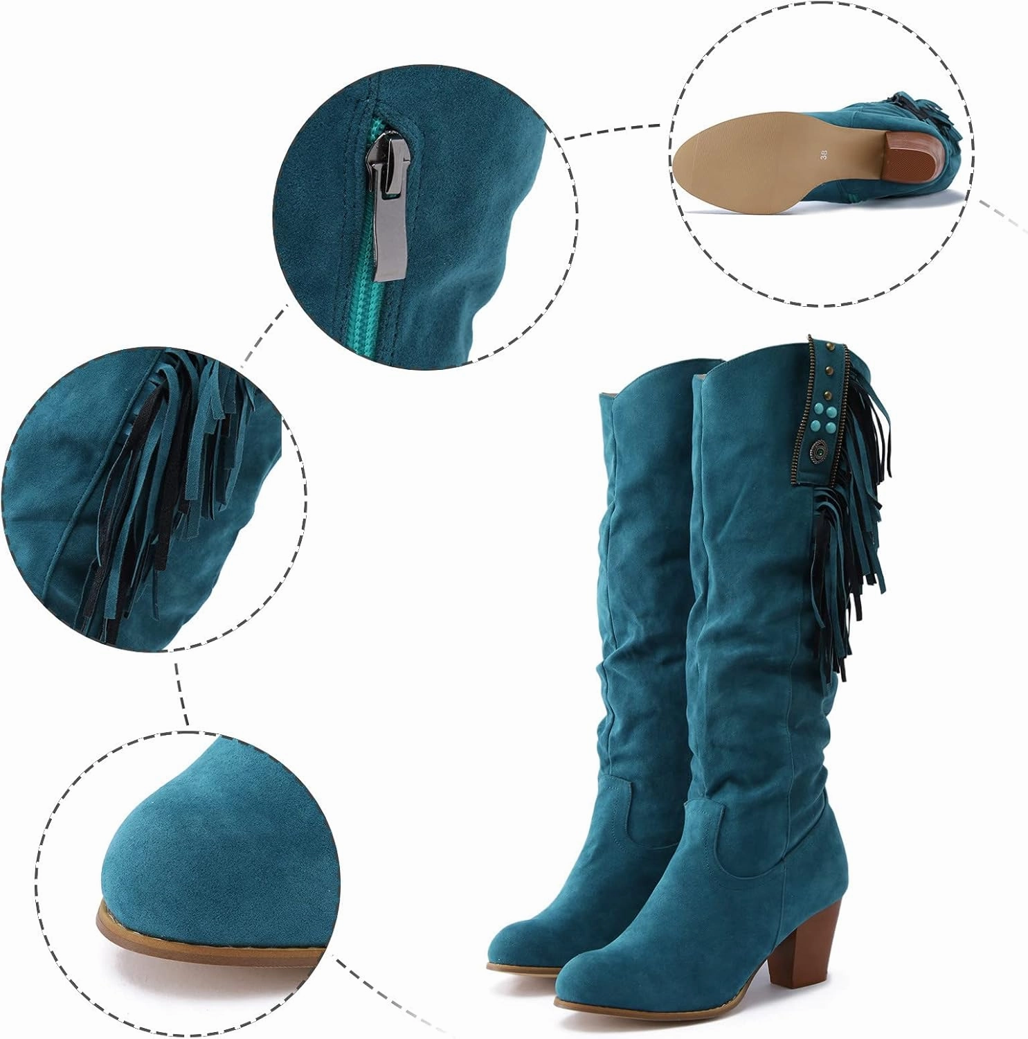 Best Work Boots For Working On Concrete Womens Knee High Boots Cowboy Boots for Women Fringe Boots Pointy Toe Side Zipper Chunky Heel Slouchy Tassel Boots