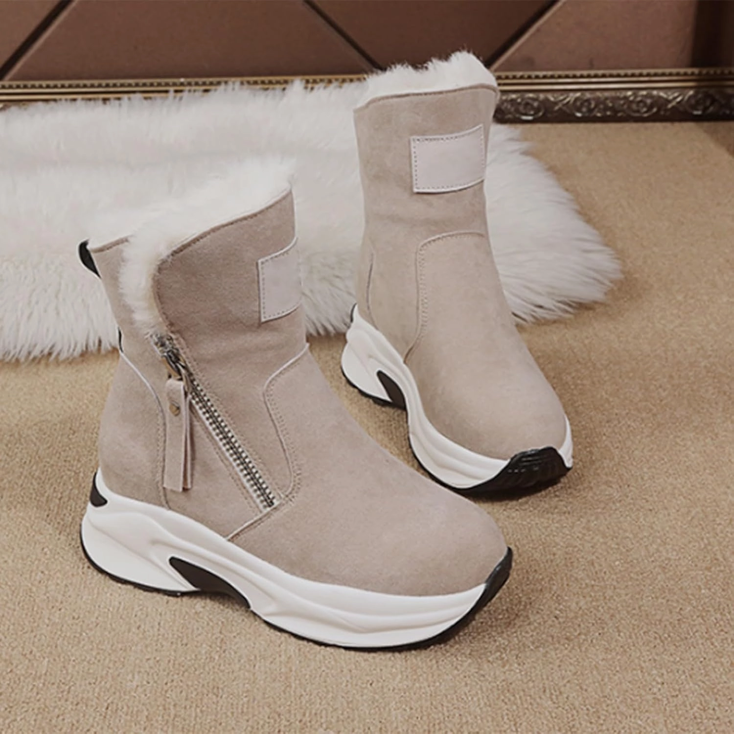 Crepe Sole Boots Womens Leather Boots Outdoor Ski Boots Thickening Thin Socks for Boots Women