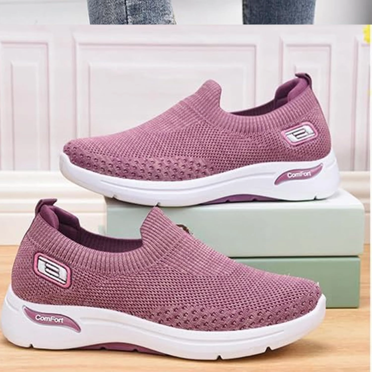 Spinning Sneakers Womens Orthopedic Sneakers Breathable with Arch Support Wide Width Soft Sole Arch Support Slip on Mesh Woven Low Top Work Walking Shoes Lightweight Non-Slip Nurse Shoes