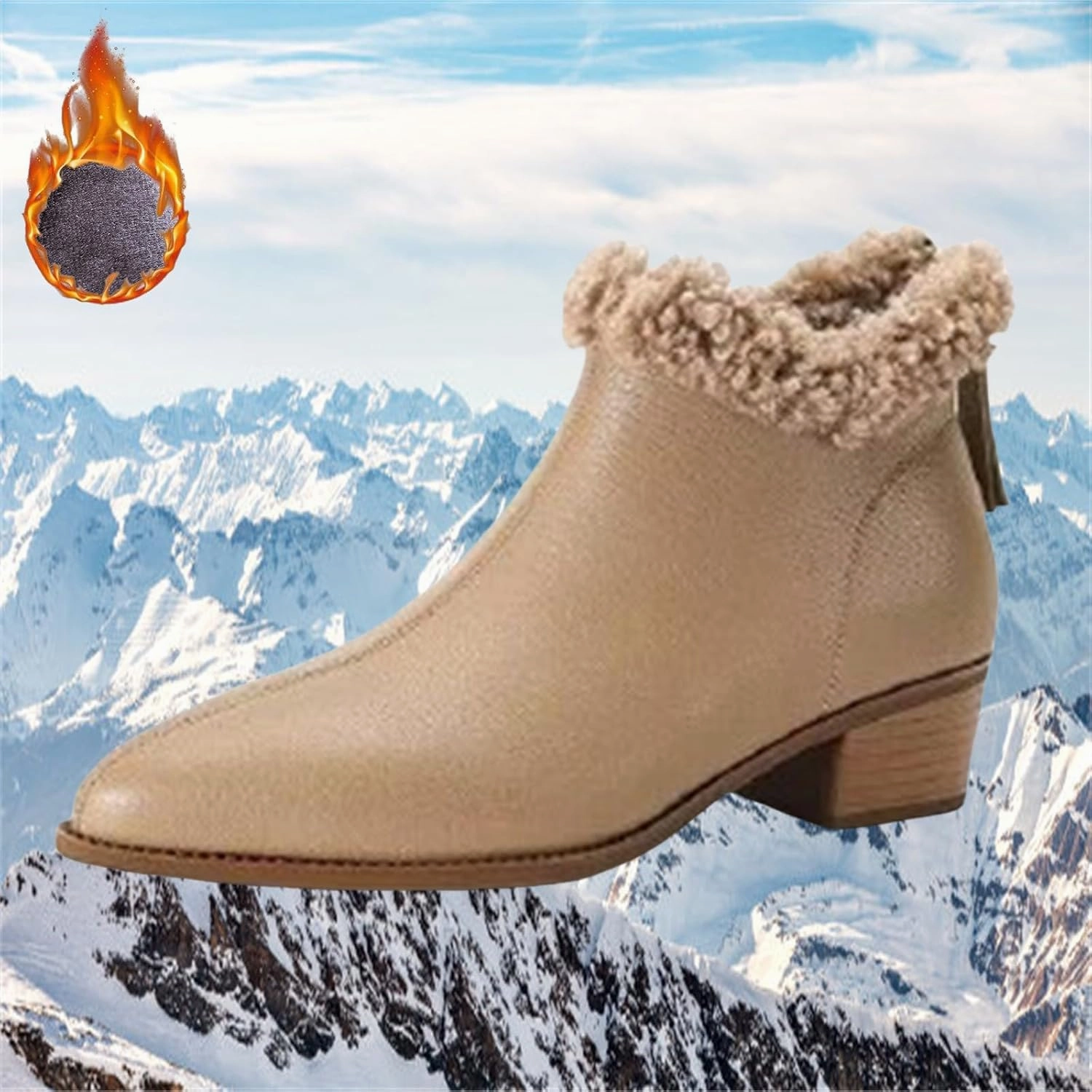 Womens Pointed Toe Low Heel Snow Boots Winter Snow Slip On Shoes Warm Cozy Fur Lined Back Zipper Ankle Booties Puss In Boots Voice Actor