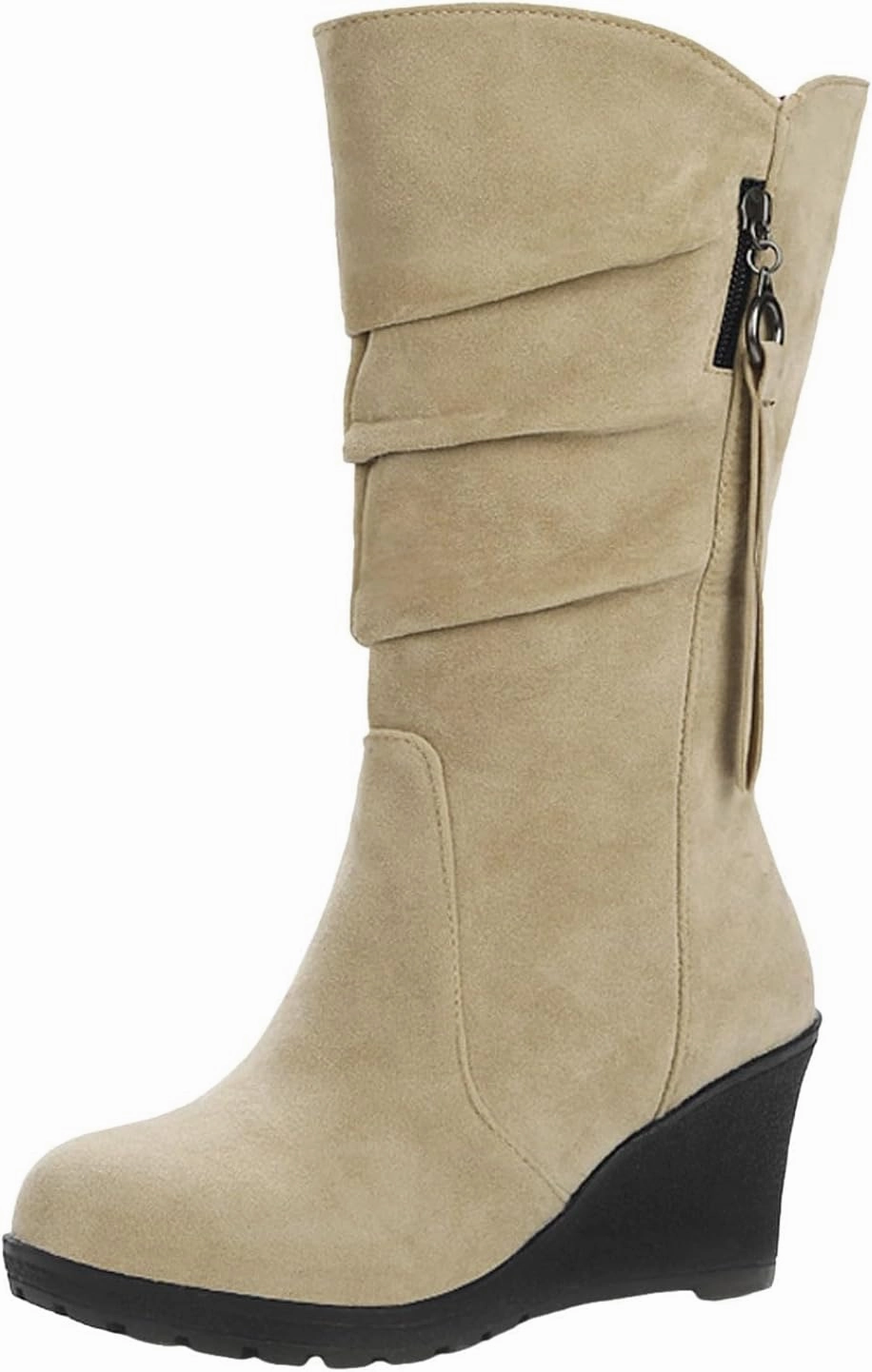 Womens Winter Boots Thigh High Boots for Women Platform Boots Classic Mid Zipper Round Toe Frosted Slope Heel Shoes Ariat Boots Equestrian