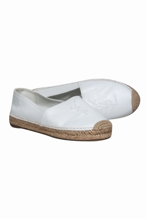 Yves Saint Laurent - White Leather Logo Embossed Espadrilles Sz 11 Brand New Chanel Espadrilles