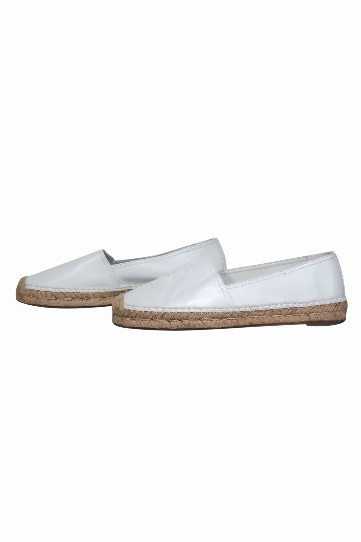Espadrille Soles For Sale Yves Saint Laurent - White Leather Logo Embossed Espadrilles Sz 11