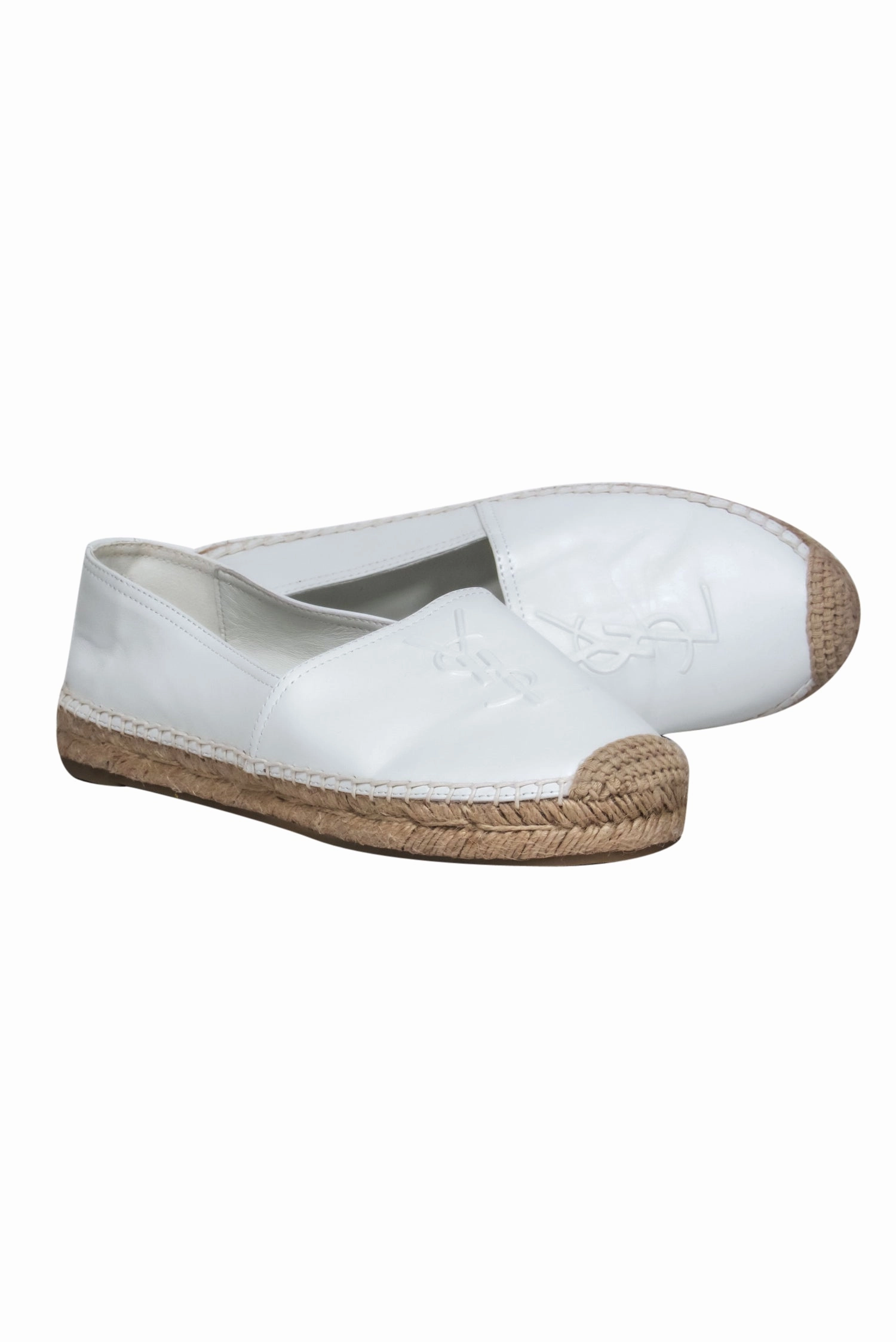 Yves Saint Laurent - White Leather Logo Embossed Espadrilles Sz 11 Kenzo Canvas Espadrilles