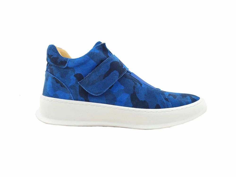 Camoflage Printed Suede High Top Sneaker Blue Most Comfortable Slip On Shoes