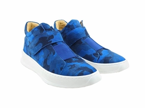 Canvas Slip On Camoflage Printed Suede High Top Sneaker Blue
