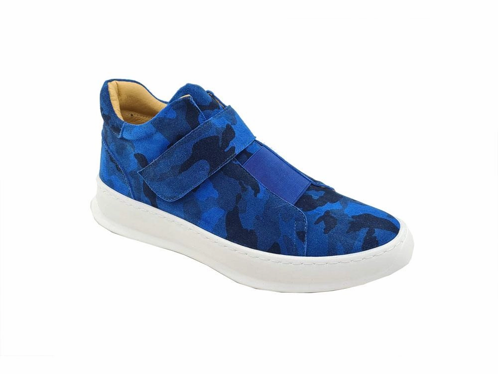 Camoflage Printed Suede High Top Sneaker Blue Skull Slip On Shoes