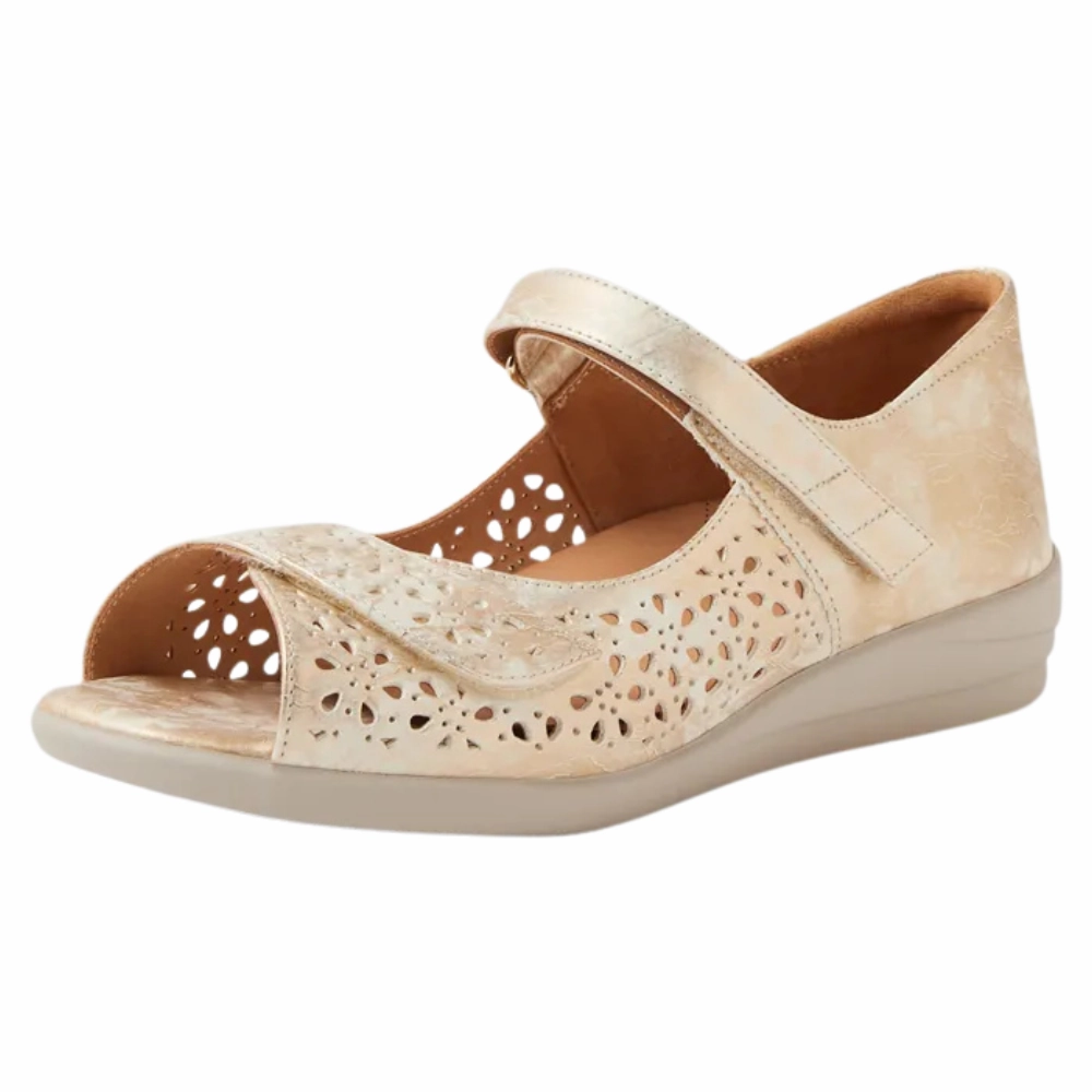 Ziera Daffodil Smudge Metal Leather Sandal (Women's) Prada Raffia Sandals